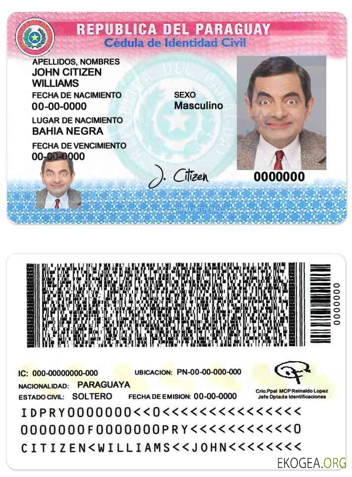 Carte d'identité du Paraguay template Carte d'identité du Paraguay template